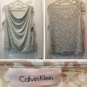 Calvin Klein Drape Neck Mint & Taupe Floral 1X